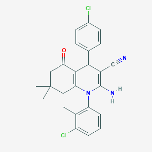 molecular formula C25H23Cl2N3O B392926 2-Amino-1-(3-chloro-2-methylphenyl)-4-(4-chlorophenyl)-7,7-dimethyl-5-oxo-1,4,5,6,7,8-hexahydro-3-quinolinecarbonitrile 