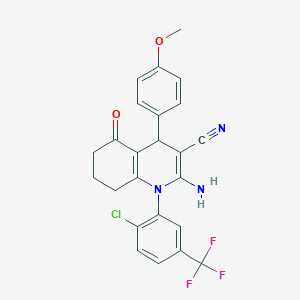 molecular formula C24H19ClF3N3O2 B392927 2-Amino-1-[2-chloro-5-(trifluoromethyl)phenyl]-4-(4-methoxyphenyl)-5-oxo-1,4,5,6,7,8-hexahydro-3-quinolinecarbonitrile 