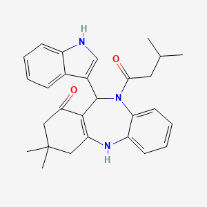 molecular formula C28H31N3O2 B3929304 11-(1H-indol-3-yl)-3,3-dimethyl-10-(3-methylbutanoyl)-2,3,4,5,10,11-hexahydro-1H-dibenzo[b,e][1,4]diazepin-1-one 