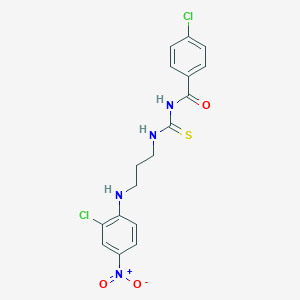 molecular formula C17H16Cl2N4O3S B3929317 4-chloro-N-[({3-[(2-chloro-4-nitrophenyl)amino]propyl}amino)carbonothioyl]benzamide 