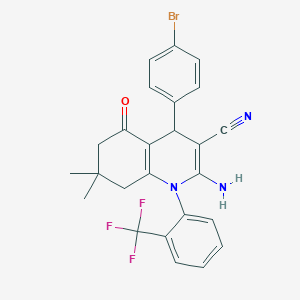 molecular formula C25H21BrF3N3O B392938 2-Amino-4-(4-bromophenyl)-7,7-dimethyl-5-oxo-1-[2-(trifluoromethyl)phenyl]-1,4,5,6,7,8-hexahydro-3-quinolinecarbonitrile 