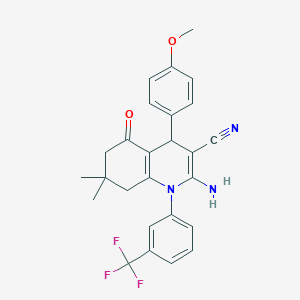 2-Amino-4-(4-methoxyphenyl)-7,7-dimethyl-5-oxo-1-[3-(trifluoromethyl)phenyl]-1,4,5,6,7,8-hexahydro-3-quinolinecarbonitrile