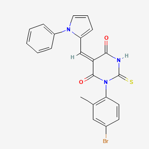 molecular formula C22H16BrN3O2S B3929623 (5E)-1-(4-Bromo-2-methylphenyl)-5-[(1-phenyl-1H-pyrrol-2-YL)methylidene]-2-sulfanylidene-1,3-diazinane-4,6-dione 