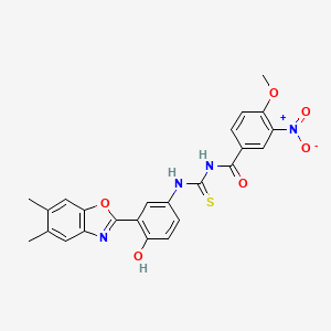 molecular formula C24H20N4O6S B3929633 N-({[3-(5,6-dimethyl-1,3-benzoxazol-2-yl)-4-hydroxyphenyl]amino}carbonothioyl)-4-methoxy-3-nitrobenzamide 