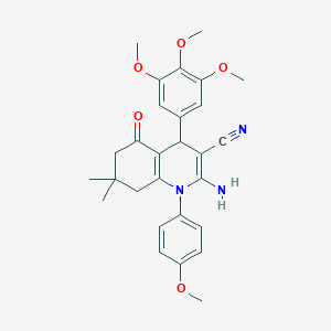 molecular formula C28H31N3O5 B392969 2-Amino-1-(4-methoxyphenyl)-7,7-dimethyl-5-oxo-4-(3,4,5-trimethoxyphenyl)-1,4,5,6,7,8-hexahydro-3-quinolinecarbonitrile 