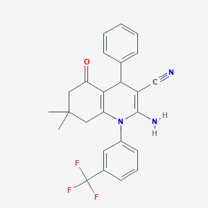 molecular formula C25H22F3N3O B392970 2-Amino-7,7-dimethyl-5-oxo-4-phenyl-1-[3-(trifluoromethyl)phenyl]-1,4,5,6,7,8-hexahydro-3-quinolinecarbonitrile 
