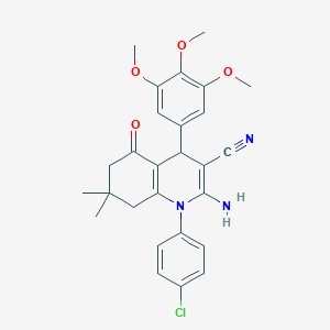 molecular formula C27H28ClN3O4 B392972 2-Amino-1-(4-chlorophenyl)-7,7-dimethyl-5-oxo-4-(3,4,5-trimethoxyphenyl)-1,4,5,6,7,8-hexahydro-3-quinolinecarbonitrile 