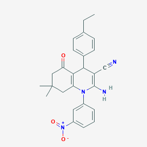 molecular formula C26H26N4O3 B392974 2-Amino-4-(4-ethylphenyl)-7,7-dimethyl-1-(3-nitrophenyl)-5-oxo-1,4,5,6,7,8-hexahydro-3-quinolinecarbonitrile 