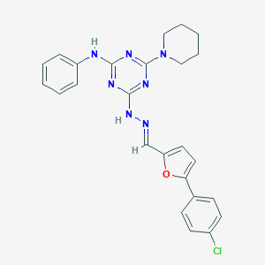 molecular formula C25H24ClN7O B392975 4-[(2E)-2-{[5-(4-chlorophenyl)furan-2-yl]methylidene}hydrazinyl]-N-phenyl-6-(piperidin-1-yl)-1,3,5-triazin-2-amine 