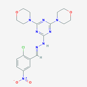 molecular formula C18H21ClN8O4 B392982 2-Chloro-5-nitrobenzaldehyde [4,6-di(4-morpholinyl)-1,3,5-triazin-2-yl]hydrazone 