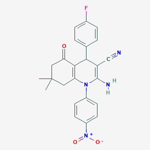 molecular formula C24H21FN4O3 B392986 2-Amino-4-(4-fluorophenyl)-7,7-dimethyl-1-(4-nitrophenyl)-5-oxo-1,4,5,6,7,8-hexahydro-3-quinolinecarbonitrile 