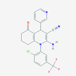 molecular formula C22H16ClF3N4O B392987 2-Amino-1-[2-chloro-5-(trifluoromethyl)phenyl]-5-oxo-4-(3-pyridinyl)-1,4,5,6,7,8-hexahydro-3-quinolinecarbonitrile 