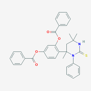 molecular formula C33H30N2O4S B392990 5-(Benzoyloxy)-2-(4,6,6-trimethyl-3-phenyl-2-thioxohexahydro-4-pyrimidinyl)phenyl benzoate 