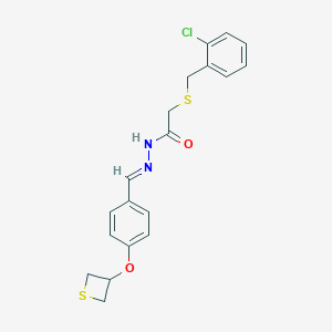 molecular formula C19H19ClN2O2S2 B392991 2-[(2-chlorobenzyl)sulfanyl]-N'-[4-(3-thietanyloxy)benzylidene]acetohydrazide 