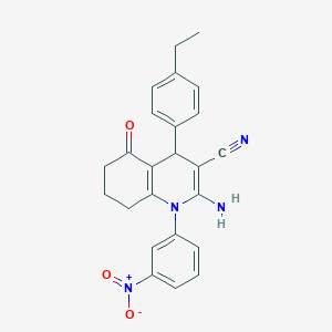 molecular formula C24H22N4O3 B392994 2-Amino-4-(4-ethylphenyl)-1-(3-nitrophenyl)-5-oxo-1,4,5,6,7,8-hexahydro-3-quinolinecarbonitrile 