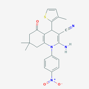 molecular formula C23H22N4O3S B392999 2-Amino-7,7-dimethyl-4-(3-methylthiophen-2-yl)-1-(4-nitrophenyl)-5-oxo-1,4,5,6,7,8-hexahydroquinoline-3-carbonitrile 