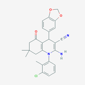 molecular formula C26H24ClN3O3 B393002 2-Amino-4-(1,3-benzodioxol-5-yl)-1-(3-chloro-2-methylphenyl)-7,7-dimethyl-5-oxo-1,4,5,6,7,8-hexahydroquinoline-3-carbonitrile 