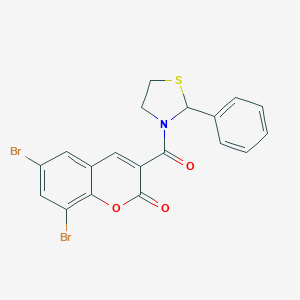 molecular formula C19H13Br2NO3S B393011 6,8-dibromo-3-[(2-phenyl-1,3-thiazolidin-3-yl)carbonyl]-2H-chromen-2-one 