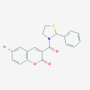molecular formula C19H14BrNO3S B393023 6-bromo-3-[(2-phenyl-1,3-thiazolidin-3-yl)carbonyl]-2H-chromen-2-one 