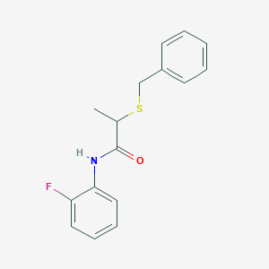 molecular formula C16H16FNOS B3930291 2-(benzylthio)-N-(2-fluorophenyl)propanamide 