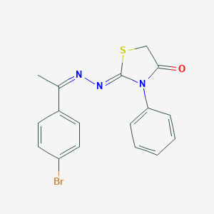 (2Z)-2-{(2Z)-[1-(4-bromophenyl)ethylidene]hydrazinylidene}-3-phenyl-1,3-thiazolidin-4-one