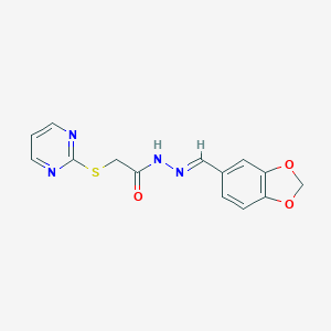 molecular formula C14H12N4O3S B393033 N'-(1,3-benzodioxol-5-ylmethylene)-2-(2-pyrimidinylsulfanyl)acetohydrazide 