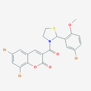 molecular formula C20H14Br3NO4S B393035 6,8-dibromo-3-{[2-(5-bromo-2-methoxyphenyl)-1,3-thiazolidin-3-yl]carbonyl}-2H-chromen-2-one 