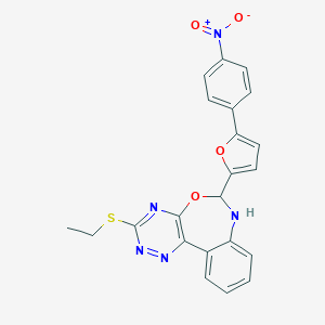 molecular formula C22H17N5O4S B393036 3-(Ethylsulfanyl)-6-(5-{4-nitrophenyl}-2-furyl)-6,7-dihydro[1,2,4]triazino[5,6-d][3,1]benzoxazepine 