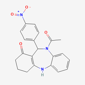 molecular formula C21H19N3O4 B3930741 10-acetyl-11-(4-nitrophenyl)-2,3,4,5,10,11-hexahydro-1H-dibenzo[b,e][1,4]diazepin-1-one 