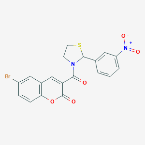 molecular formula C19H13BrN2O5S B393077 6-bromo-3-{[2-(3-nitrophenyl)-1,3-thiazolidin-3-yl]carbonyl}-2H-chromen-2-one 