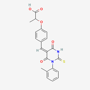 2-(4-{[1-(2-methylphenyl)-4,6-dioxo-2-thioxotetrahydro-5(2H)-pyrimidinylidene]methyl}phenoxy)propanoic acid