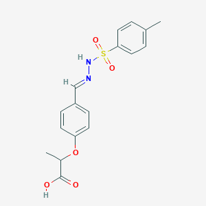 molecular formula C17H18N2O5S B3930786 2-{4-[(E)-{2-[(4-methylphenyl)sulfonyl]hydrazinylidene}methyl]phenoxy}propanoic acid 