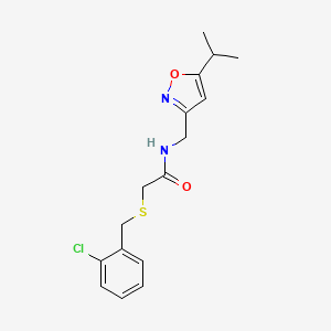 molecular formula C16H19ClN2O2S B3930908 2-[(2-chlorobenzyl)thio]-N-[(5-isopropylisoxazol-3-yl)methyl]acetamide 