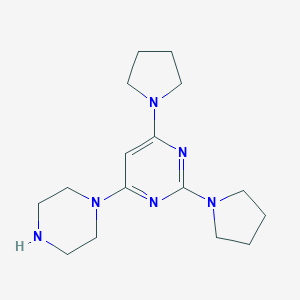 molecular formula C16H26N6 B039311 4-(哌嗪-1-基)-2,6-二(吡咯烷-1-基)嘧啶 CAS No. 111641-17-9