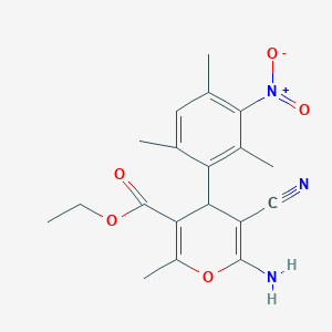 molecular formula C19H21N3O5 B393110 ethyl 6-amino-5-cyano-2-methyl-4-(2,4,6-trimethyl-3-nitrophenyl)-4H-pyran-3-carboxylate 