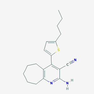 molecular formula C19H23N3S B393118 2-amino-4-(5-butylthiophen-2-yl)-6,7,8,9-tetrahydro-5H-cyclohepta[b]pyridine-3-carbonitrile 