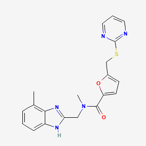 molecular formula C20H19N5O2S B3931273 N-methyl-N-[(7-methyl-1H-benzimidazol-2-yl)methyl]-5-[(pyrimidin-2-ylthio)methyl]-2-furamide 