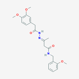 molecular formula C22H27N3O5 B393134 3-{[(3,4-dimethoxyphenyl)acetyl]hydrazono}-N-(2-methoxybenzyl)butanamide 