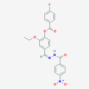 molecular formula C23H18FN3O6 B393141 2-ethoxy-4-[(Z)-{2-[(4-nitrophenyl)carbonyl]hydrazinylidene}methyl]phenyl 4-fluorobenzoate 
