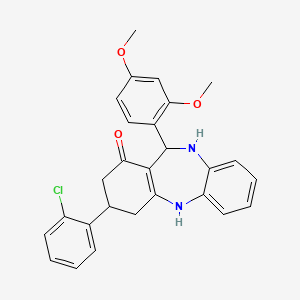 molecular formula C27H25ClN2O3 B3931435 3-(2-chlorophenyl)-11-(2,4-dimethoxyphenyl)-2,3,4,5,10,11-hexahydro-1H-dibenzo[b,e][1,4]diazepin-1-one 