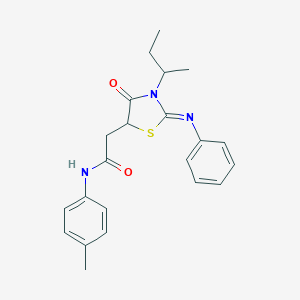 molecular formula C22H25N3O2S B393192 2-[3-sec-butyl-4-oxo-2-(phenylimino)-1,3-thiazolidin-5-yl]-N-(4-methylphenyl)acetamide 