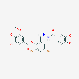 molecular formula C25H20Br2N2O8 B393209 2-{(Z)-[2-(1,3-benzodioxol-5-ylcarbonyl)hydrazinylidene]methyl}-4,6-dibromophenyl 3,4,5-trimethoxybenzoate 