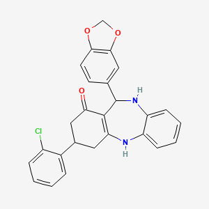 molecular formula C26H21ClN2O3 B3932100 11-(1,3-benzodioxol-5-yl)-3-(2-chlorophenyl)-2,3,4,5,10,11-hexahydro-1H-dibenzo[b,e][1,4]diazepin-1-one 