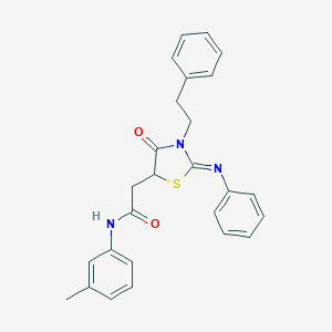 molecular formula C26H25N3O2S B393213 N-(3-methylphenyl)-2-[4-oxo-3-(2-phenylethyl)-2-(phenylimino)-1,3-thiazolidin-5-yl]acetamide 