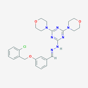molecular formula C25H28ClN7O3 B393215 3-[(2-Chlorobenzyl)oxy]benzaldehyde (4,6-dimorpholin-4-yl-1,3,5-triazin-2-yl)hydrazone 