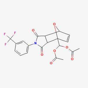 molecular formula C20H16F3NO7 B3932170 {3,5-dioxo-4-[3-(trifluoromethyl)phenyl]-10-oxa-4-azatricyclo[5.2.1.0~2,6~]dec-8-en-1-yl}methylene diacetate 