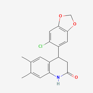 molecular formula C18H16ClNO3 B3932355 4-(6-chloro-1,3-benzodioxol-5-yl)-6,7-dimethyl-3,4-dihydro-2(1H)-quinolinone 