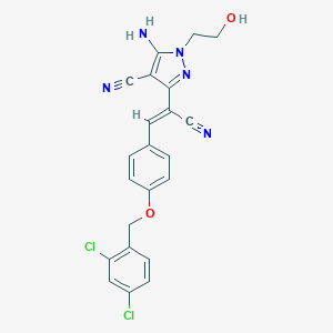 molecular formula C22H17Cl2N5O2 B393243 5-amino-3-(1-cyano-2-{4-[(2,4-dichlorobenzyl)oxy]phenyl}vinyl)-1-(2-hydroxyethyl)-1H-pyrazole-4-carbonitrile 