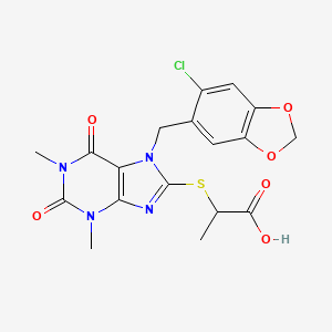 molecular formula C18H17ClN4O6S B3932555 2-({7-[(6-chloro-1,3-benzodioxol-5-yl)methyl]-1,3-dimethyl-2,6-dioxo-2,3,6,7-tetrahydro-1H-purin-8-yl}thio)propanoic acid 