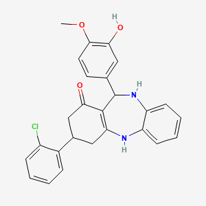 molecular formula C26H23ClN2O3 B3932572 3-(2-chlorophenyl)-11-(3-hydroxy-4-methoxyphenyl)-2,3,4,5,10,11-hexahydro-1H-dibenzo[b,e][1,4]diazepin-1-one 